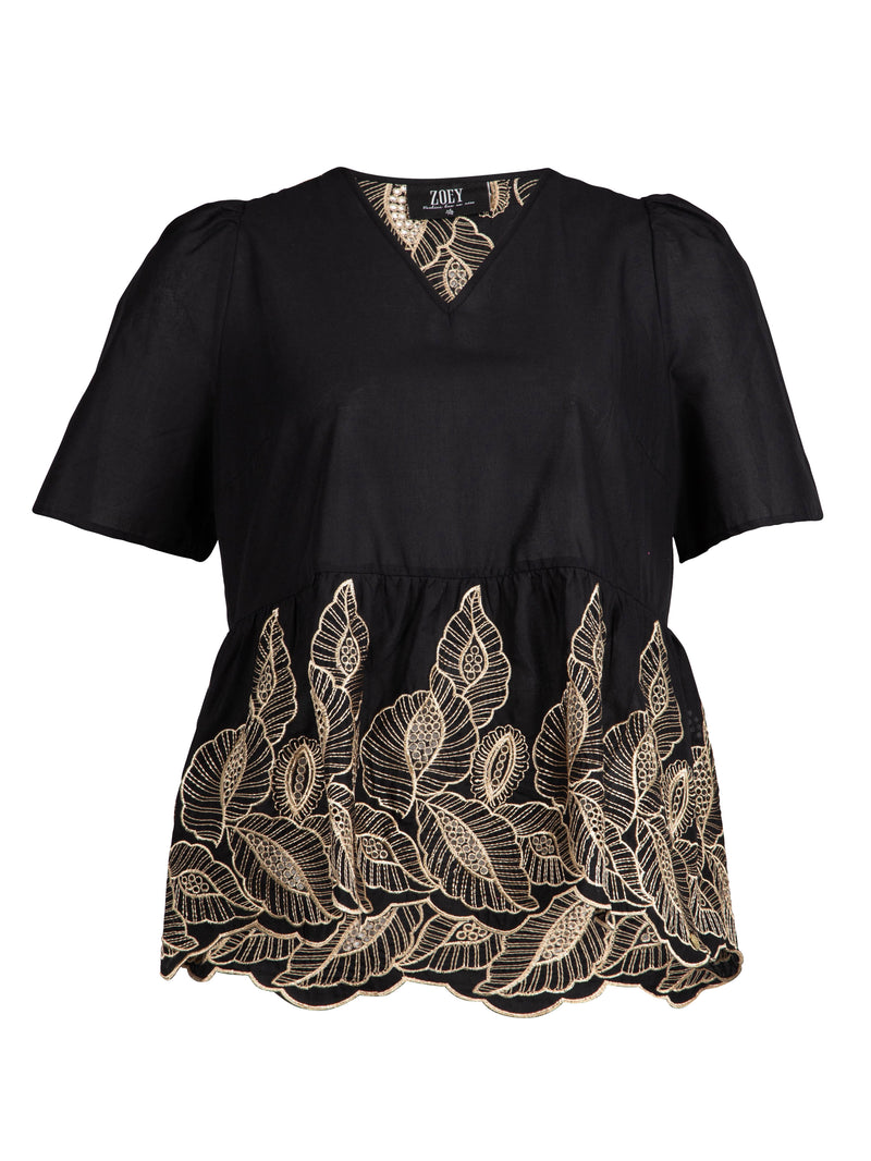 ZOEY GOLD EMBROIDERY BLOUSE Blouses Black
