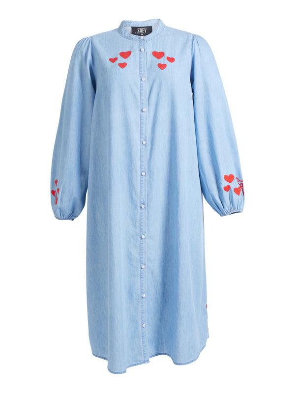 denim embroidered shirt dress Women’s Denim Embroidered Oversized Shirtdress – Billy T Denim / XS main image 0