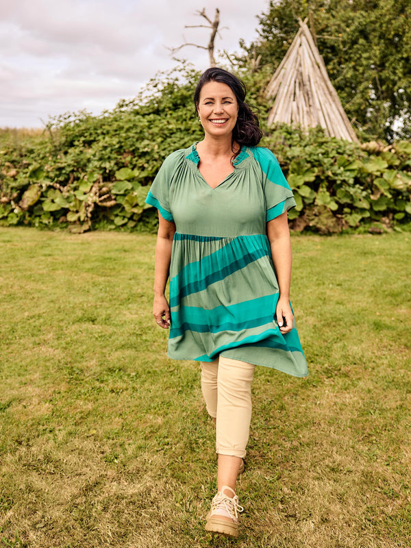dark green and yellow combination dress WILLA ready-to-ship